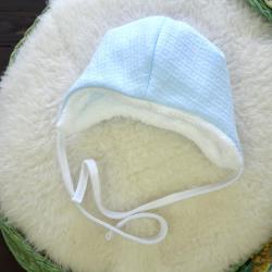 Cтеганная теплая шапочка  на меху "Teddy Bear" голубая Plamka (Poland)