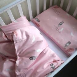 Набір постільної білизни в ліжечко  "Sweet dreams" пір'їнки та сердечка на рожевому Plamka, , м00000856, Plamka (Poland), Постільна білизна