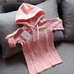 Туніка муслінова з капюшоном  "Пір'їнки на рожевому" Plamka (Poland)