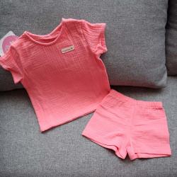 Набор муслиновый 2в1 футболка и шорты  "Розовый" Plamka (Poland), , л00002035, Plamka (Poland), Одяг для дітей