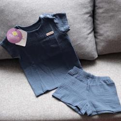 Набор муслиновый 2в1 футболка и шорты  "Лазурно - синий" Plamka (Poland), , л00002081, Plamka (Poland), Шорти та футболки