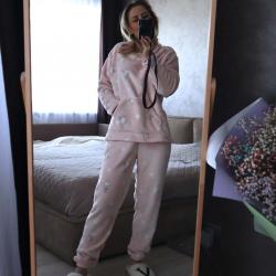 Домашній дорослий теплий плюшевий костюм  (без капюшона)  "Good Morning" рожевий ведмедики Plamka (Poland), , л00002335, Plamka (Poland), Домашні костюми/піжами