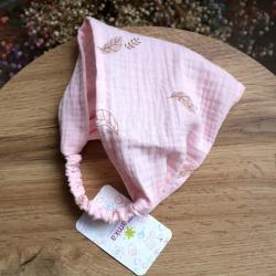 Косинка-бандана муслінова Plamka,  листочки на рожевому