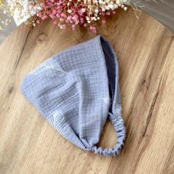 Косинка-бандана муслінова Plamka,  пір'я на сірому