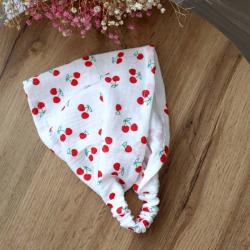 Косинка-бандана муслінова Plamka,  вишеньки на білому