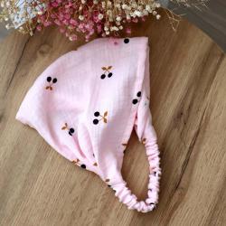 Косинка-бандана муслінова Plamka,  вишеньки на рожевому