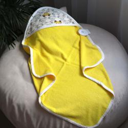 Рушник куточок після купання з вушками "Автомобілі" жовта махра "Plamka"