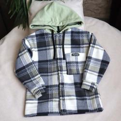 Сорочка тепла флісова дитяча з капюшоном  "Клітинка фісташкова" Plamka (Poland), , 00003377, Plamka (Poland), Світшоти, лонгсліви, реглани